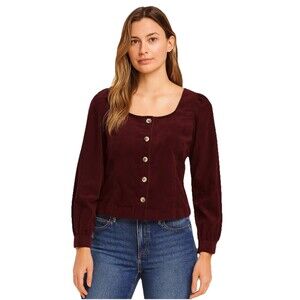Versona Corduroy Top NWT Small Button Front Crop Puff Shoulder Square Neck